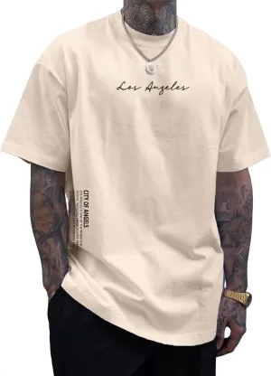Verdusa Men's Oversized Graphic T Shirts Letter Slogan Drop Shoulder Short Sleeve Round Neck Tee