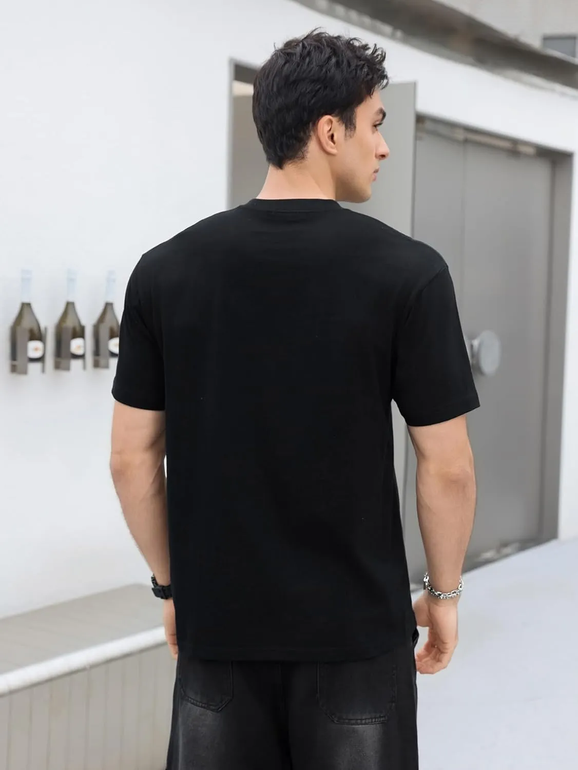 Verdusa Men's Oversized Graphic T Shirts Letter Slogan Drop Shoulder Short Sleeve Round Neck Tee