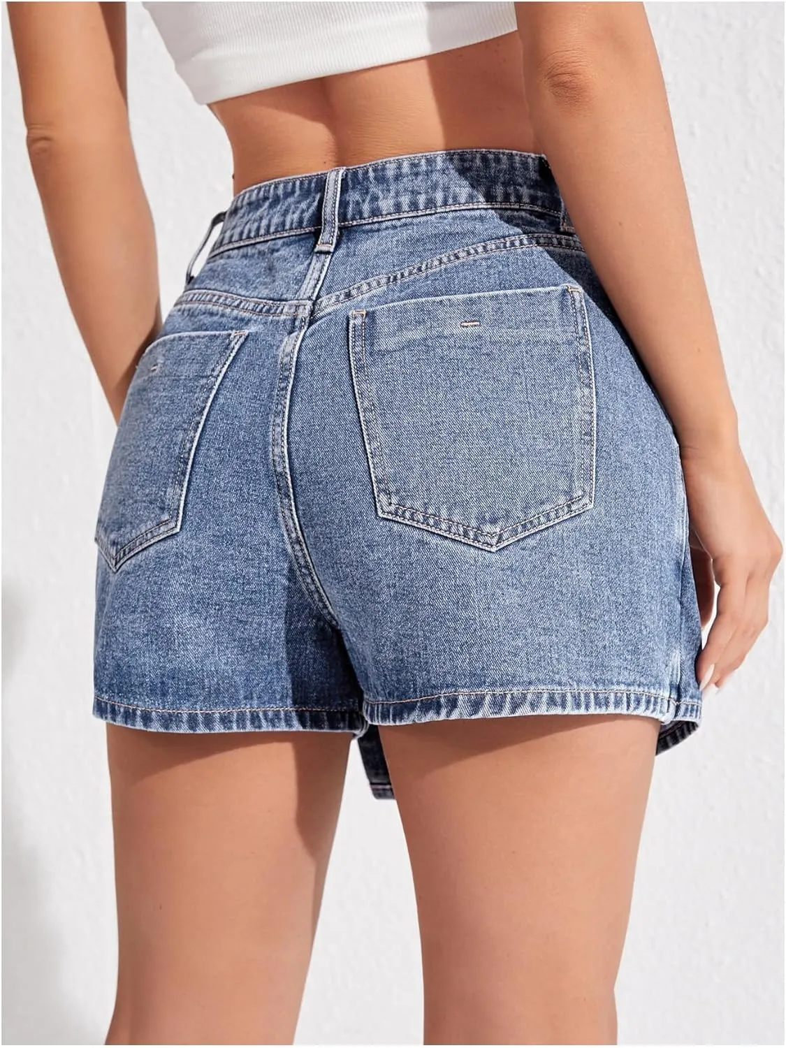 WDIRARA Women's High Waisted Button Front Denim Skort Asymmetrical Hem Skirt Shorts