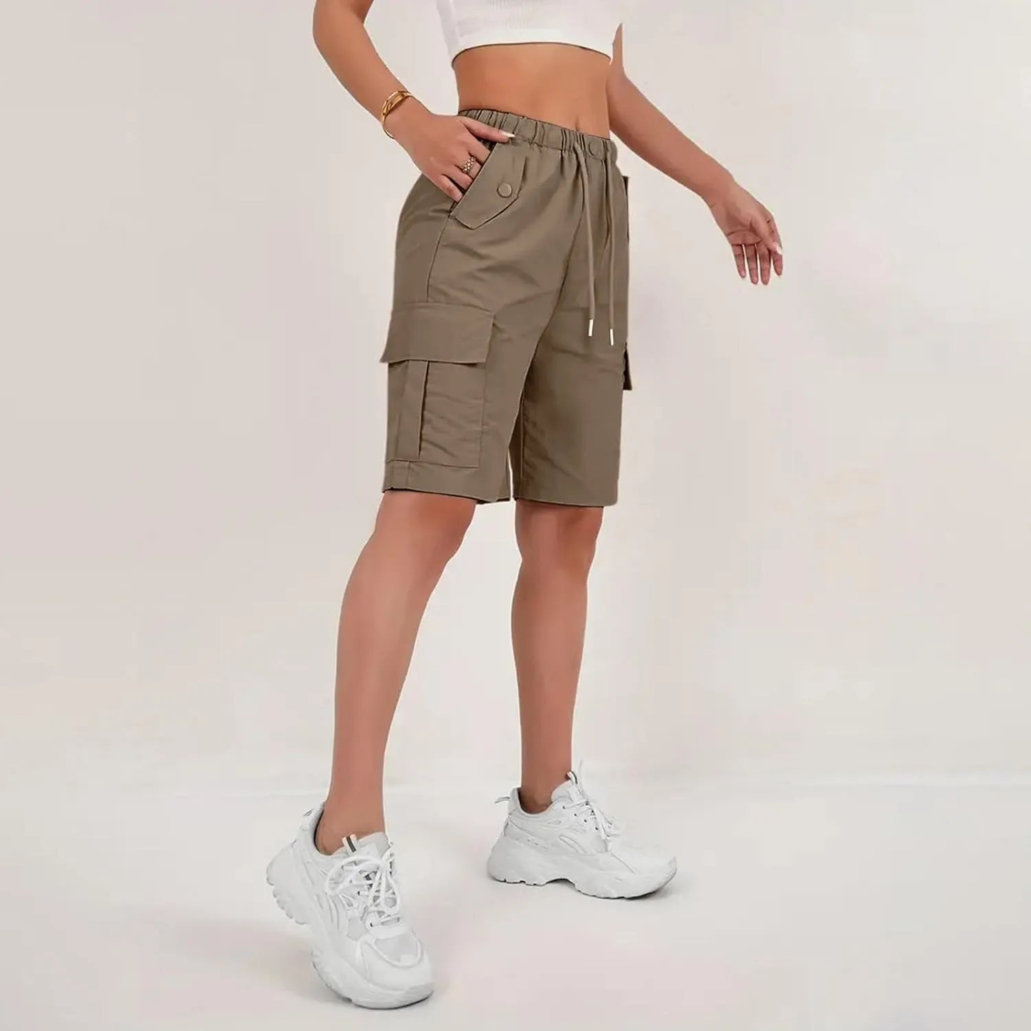Wide Leg Bermuda Shorts for Women High Waisted Wide Leg Cargo Shorts Summer Baggy Waterproof Hiking Pants with Pockets