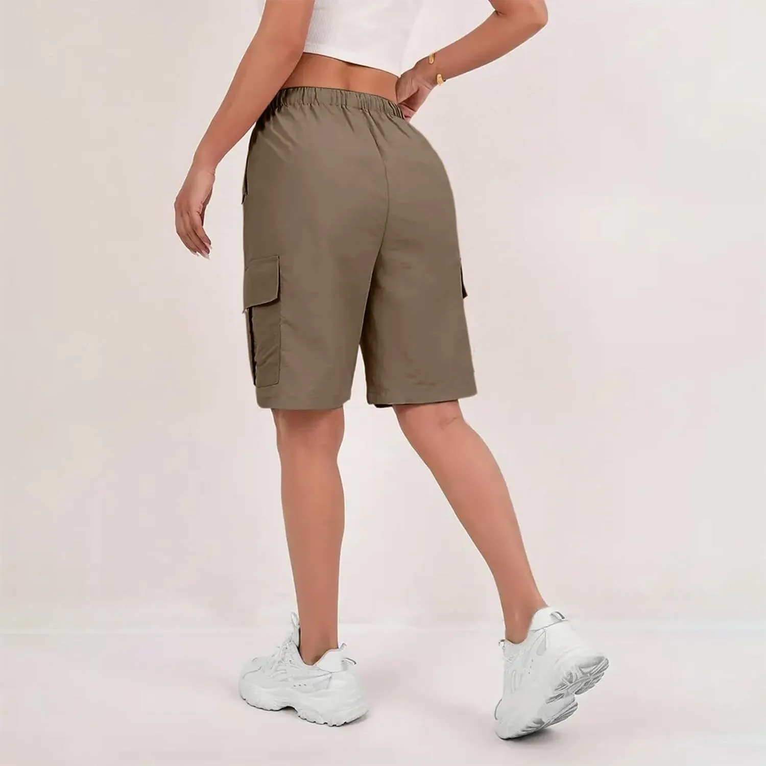 Wide Leg Bermuda Shorts for Women High Waisted Wide Leg Cargo Shorts Summer Baggy Waterproof Hiking Pants with Pockets