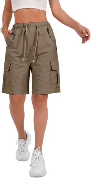 Wide Leg Bermuda Shorts for Women High Waisted Wide Leg Cargo Shorts Summer Baggy Waterproof Hiking Pants with Pockets