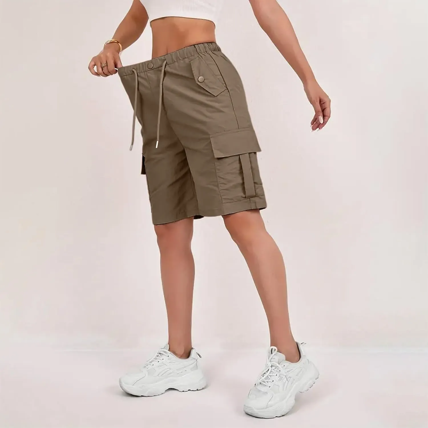 Wide Leg Bermuda Shorts for Women High Waisted Wide Leg Cargo Shorts Summer Baggy Waterproof Hiking Pants with Pockets