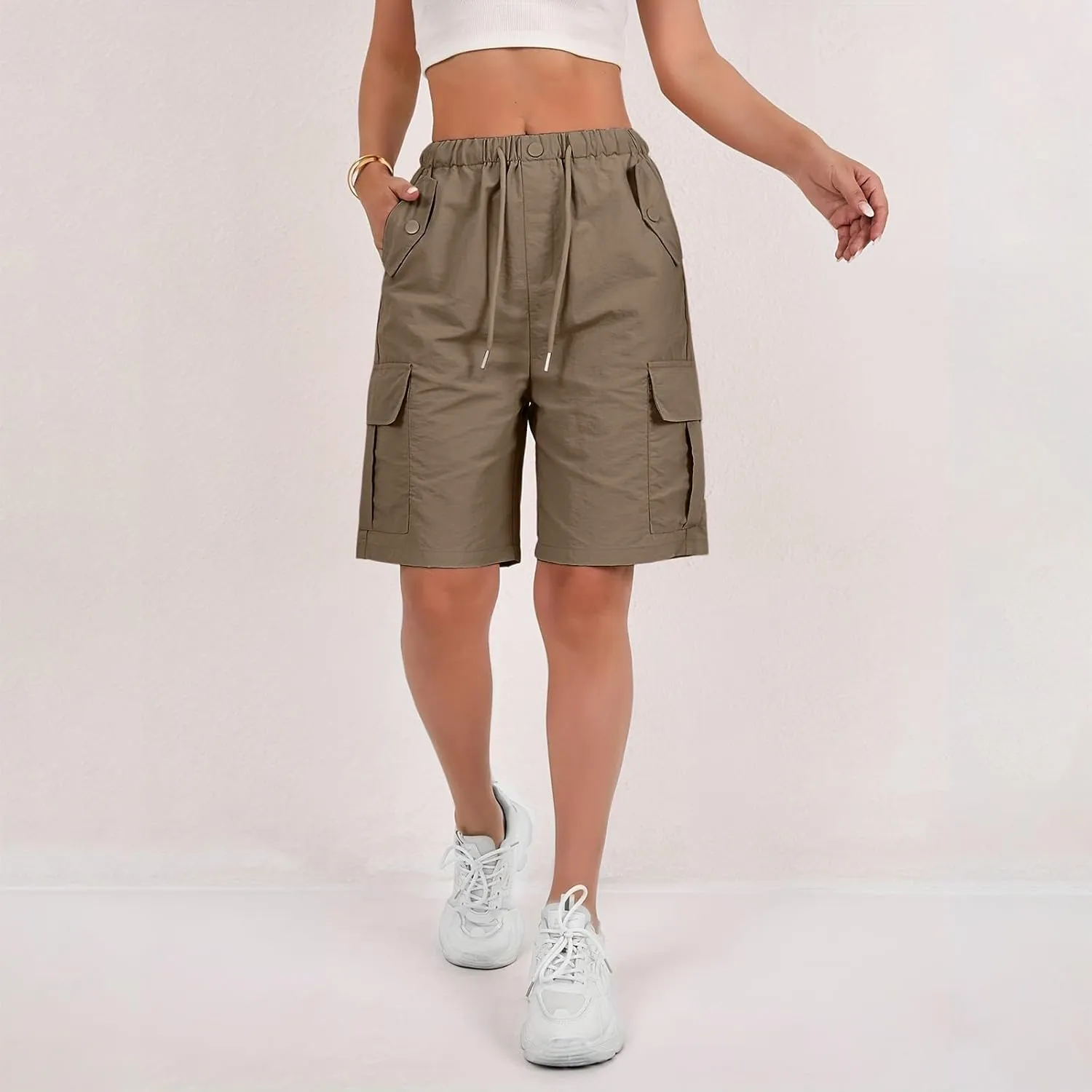 Wide Leg Bermuda Shorts for Women High Waisted Wide Leg Cargo Shorts Summer Baggy Waterproof Hiking Pants with Pockets