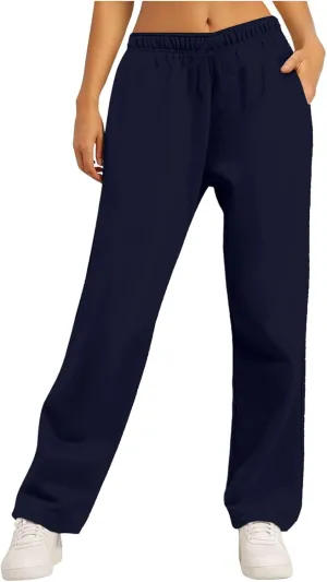 Wide Leg Sweatpants Women Fashion High Waisted Baggy Flared Pants Loose Fit Athletic Joggers with Pockets