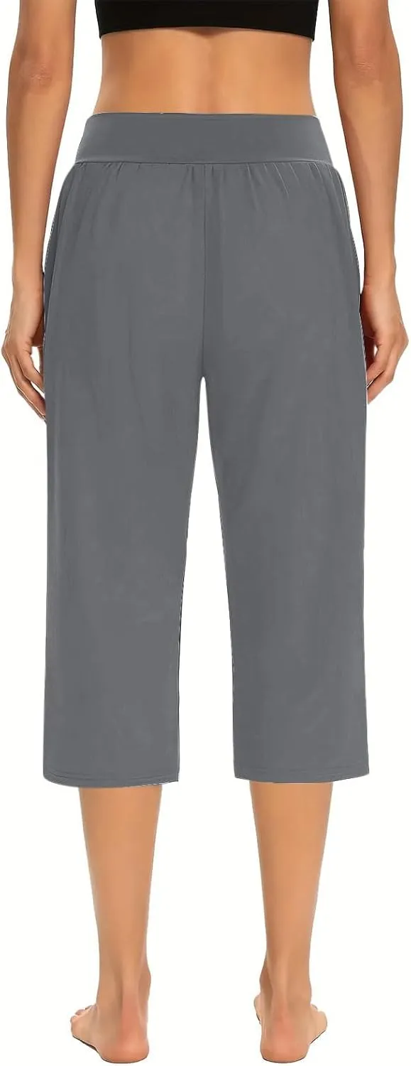 Wide Leg Yoga Pants for Women Casual Loose Soft Lounge Capris Cropped Pant Trousers High Waisted Athletic Sweatpants