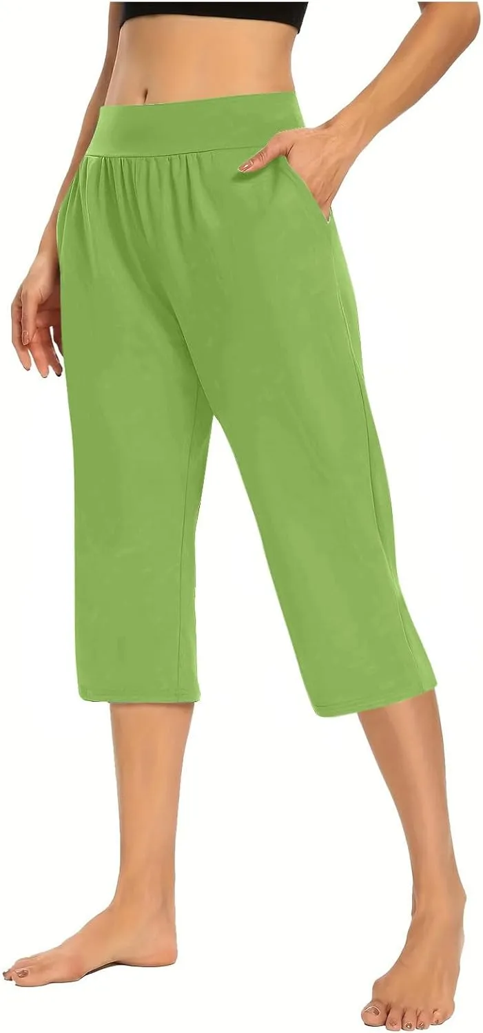 Wide Leg Yoga Pants for Women Casual Loose Soft Lounge Capris Cropped Pant Trousers High Waisted Athletic Sweatpants