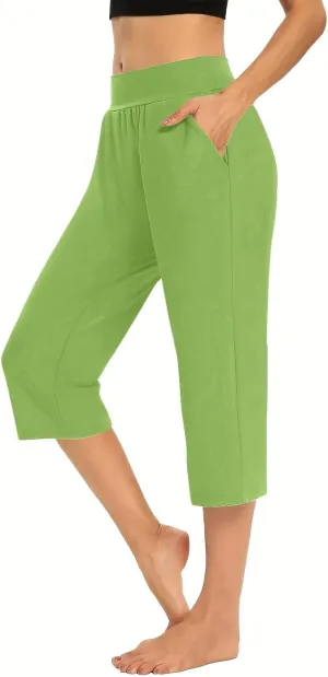 Wide Leg Yoga Pants for Women Casual Loose Soft Lounge Capris Cropped Pant Trousers High Waisted Athletic Sweatpants