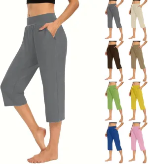 Wide Leg Yoga Pants for Women Casual Loose Soft Lounge Capris Cropped Pant Trousers High Waisted Athletic Sweatpants