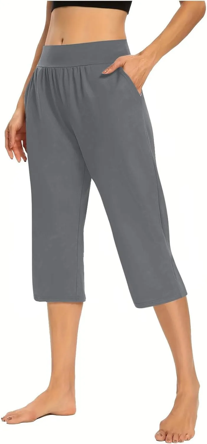 Wide Leg Yoga Pants for Women Casual Loose Soft Lounge Capris Cropped Pant Trousers High Waisted Athletic Sweatpants