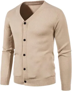 Winter Men's Knitted Button Cardigan Sweater V-Neck Elastic Slim Fit Warm Sweater Jacket