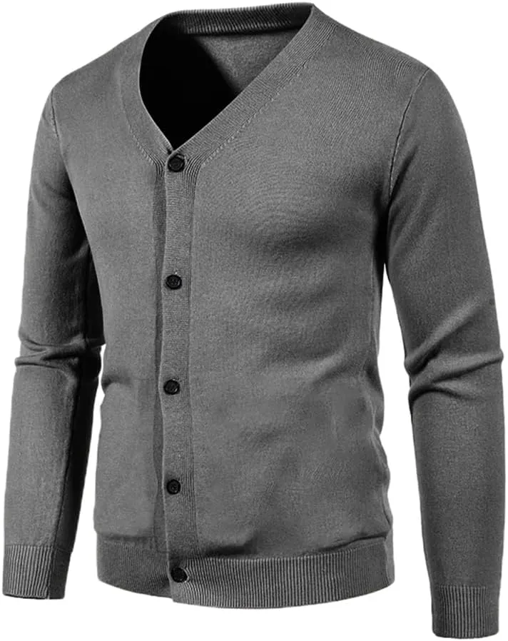 Winter Men's Knitted Button Cardigan Sweater V-Neck Elastic Slim Fit Warm Sweater Jacket