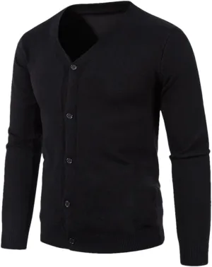 Winter Men's Knitted Button Cardigan Sweater V-Neck Elastic Slim Fit Warm Sweater Jacket