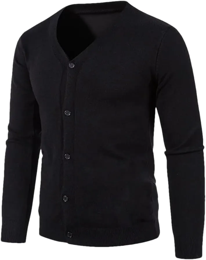 Winter Men's Knitted Button Cardigan Sweater V-Neck Elastic Slim Fit Warm Sweater Jacket