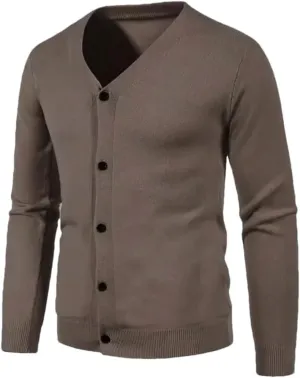 Winter Men's Knitted Button Cardigan Sweater V-Neck Elastic Slim Fit Warm Sweater Jacket