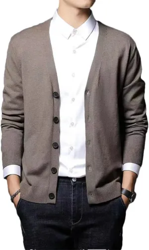 Winter Men's V Neck Casual Button Cardigan Sweater Large Size Warm Business Vintage Sweater
