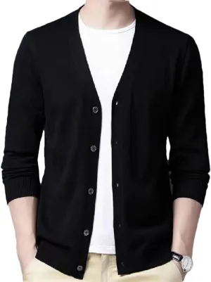 Winter Men's V Neck Casual Button Cardigan Sweater Large Size Warm Business Vintage Sweater