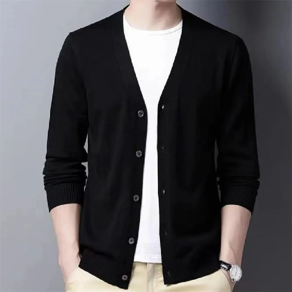 Winter Men's V Neck Casual Button Cardigan Sweater Large Size Warm Business Vintage Sweater