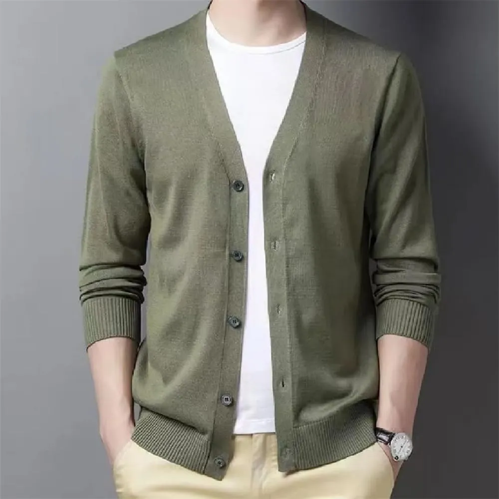 Winter Men's V Neck Casual Button Cardigan Sweater Large Size Warm Business Vintage Sweater