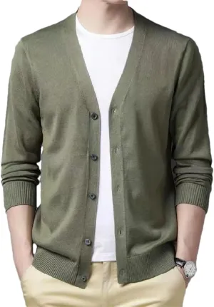 Winter Men's V Neck Casual Button Cardigan Sweater Large Size Warm Business Vintage Sweater