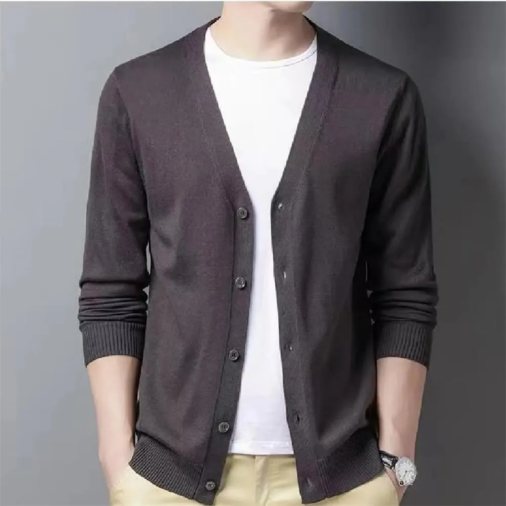 Winter Men's V Neck Casual Button Cardigan Sweater Large Size Warm Business Vintage Sweater