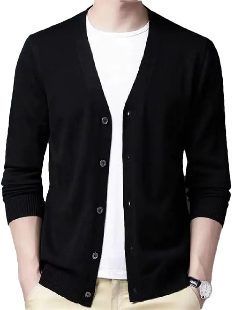Winter Men's V Neck Casual Button Cardigan Sweater Large Size Warm Business Vintage Sweater
