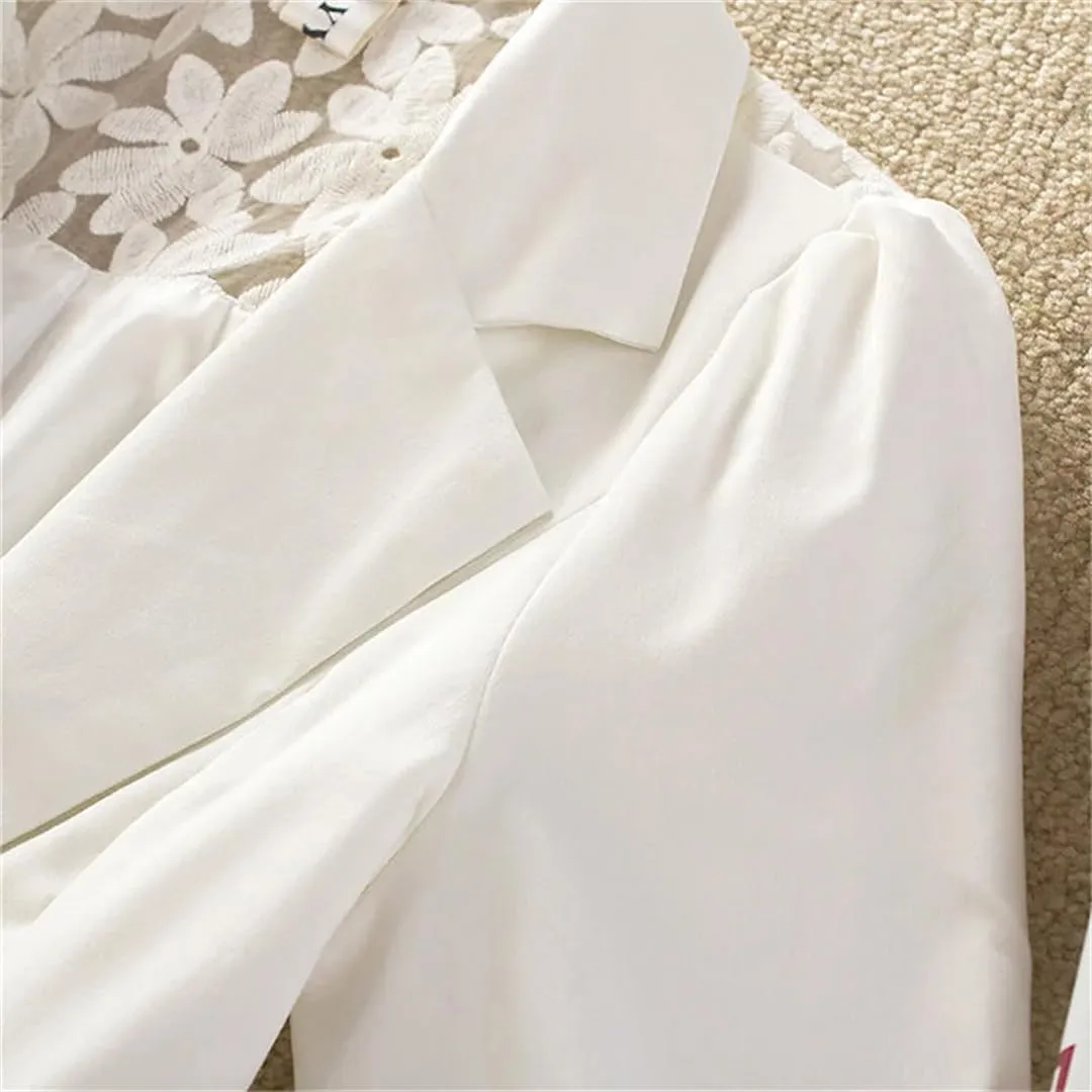 Women 3/4 Sleeve Blazer Spring Summer Slim Short Suit Jacket One Button Office Lady Suit Blazer