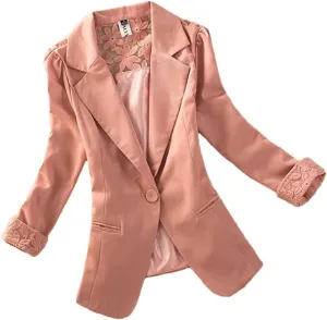 Women 3/4 Sleeve Blazer Spring Summer Slim Short Suit Jacket One Button Office Lady Suit Blazer