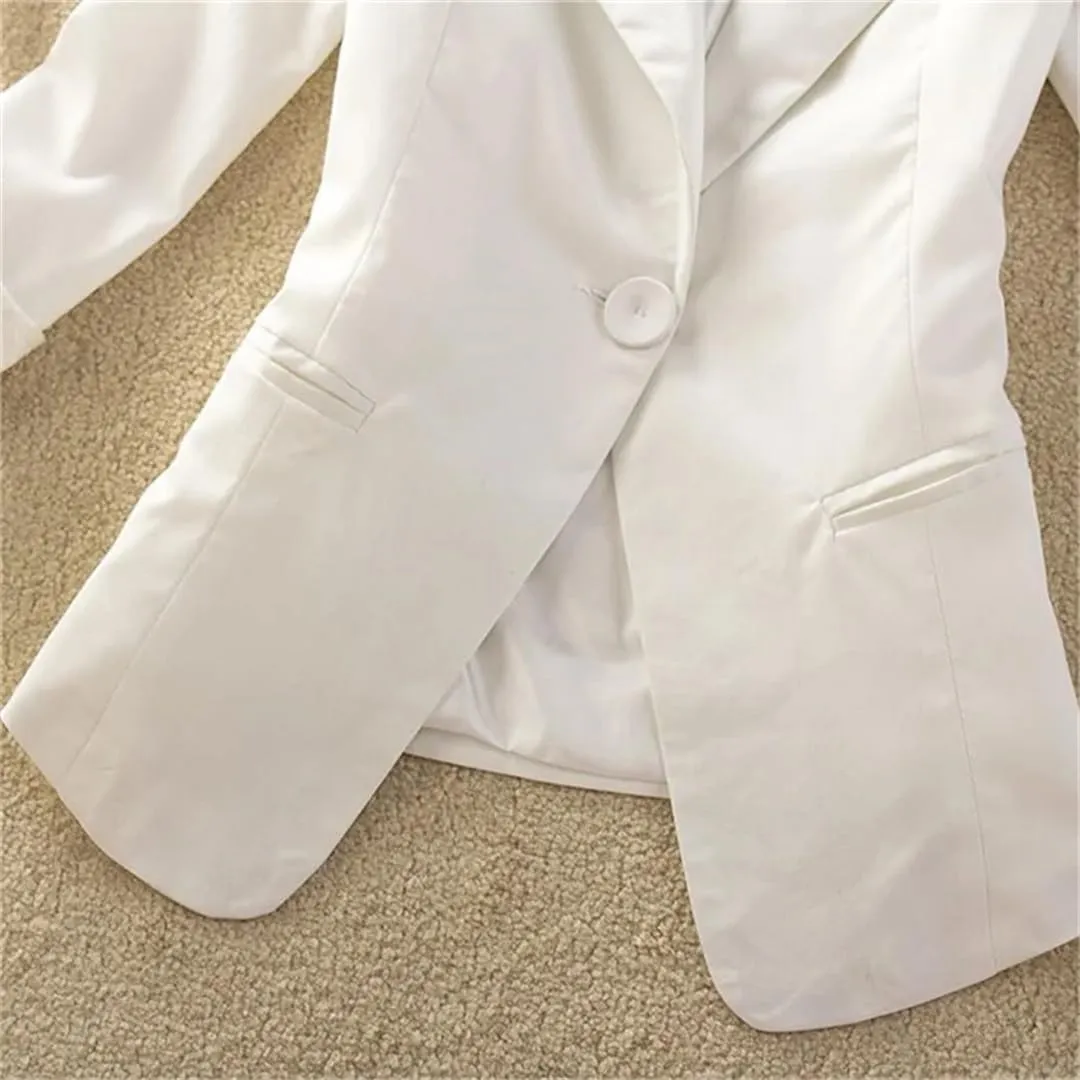 Women 3/4 Sleeve Blazer Spring Summer Slim Short Suit Jacket One Button Office Lady Suit Blazer