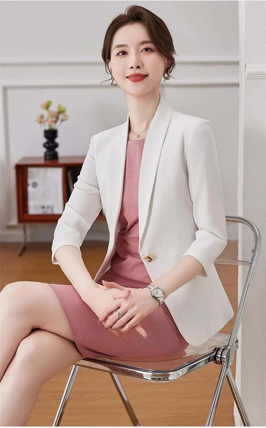 Women Blazer Spring Summer Elegant Formal Slim Half Sleeve Suit Jacket Office Lady Work Coat