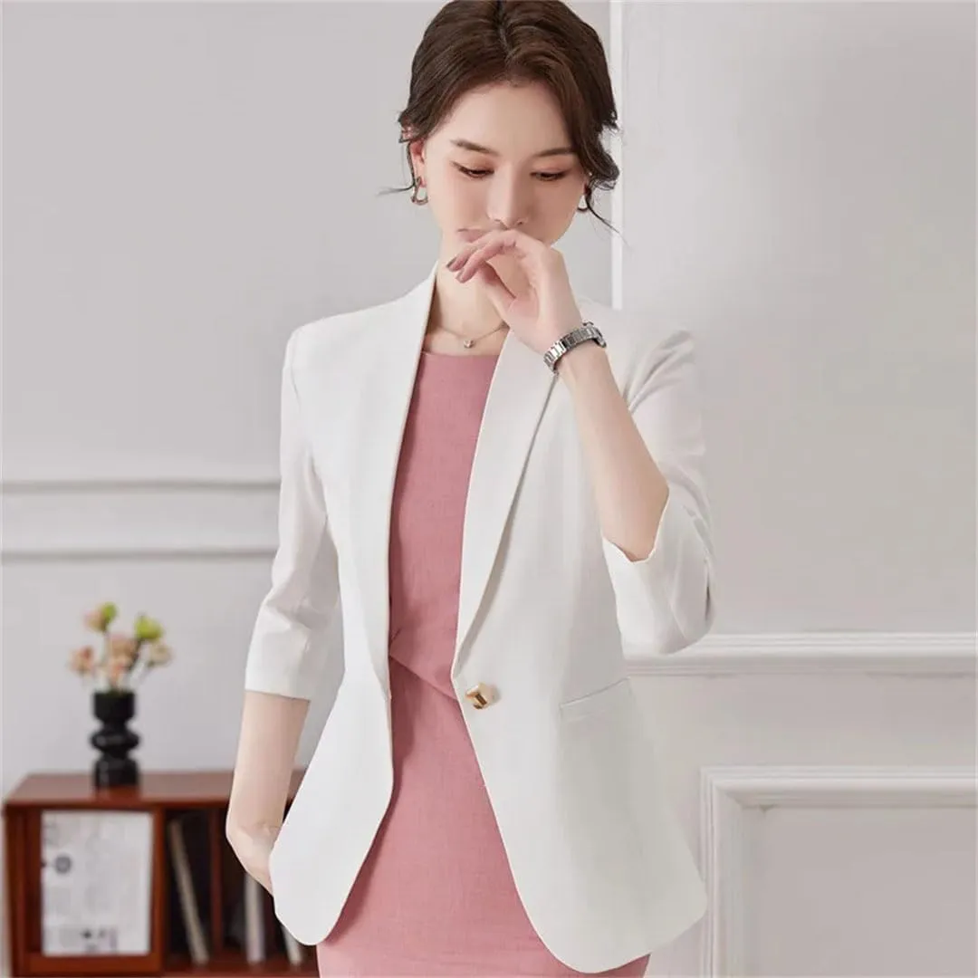 Women Blazer Spring Summer Elegant Formal Slim Half Sleeve Suit Jacket Office Lady Work Coat