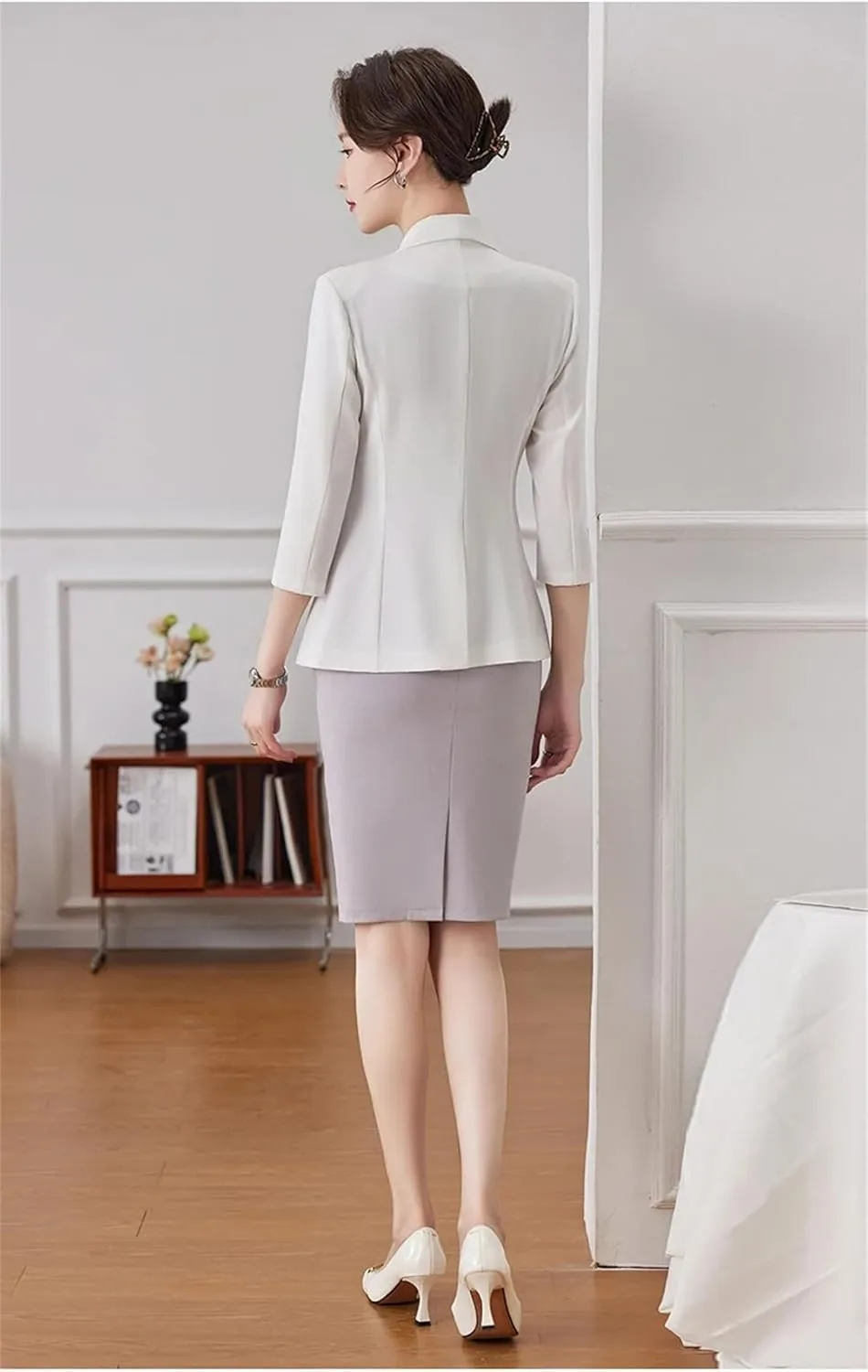 Women Blazer Spring Summer Elegant Formal Slim Half Sleeve Suit Jacket Office Lady Work Coat