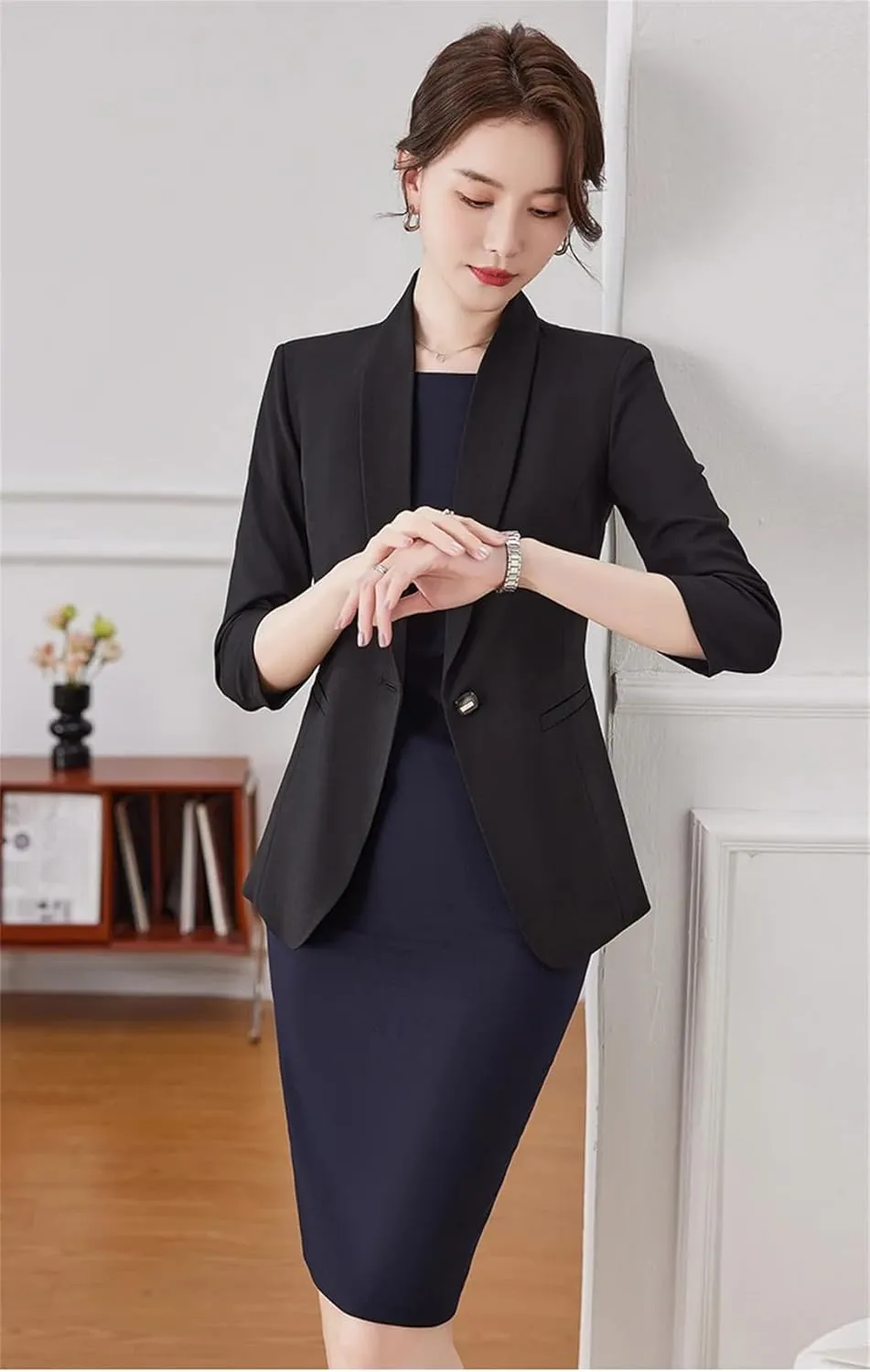 Women Blazer Spring Summer Elegant Formal Slim Half Sleeve Suit Jacket Office Lady Work Coat