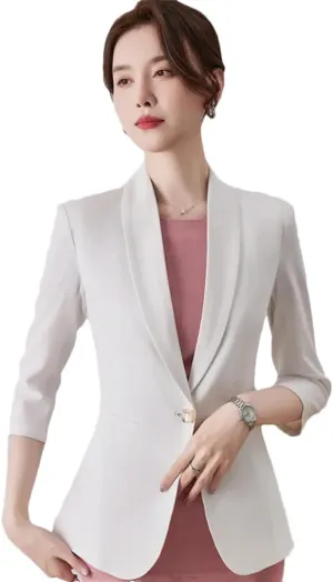 Women Blazer Spring Summer Elegant Formal Slim Half Sleeve Suit Jacket Office Lady Work Coat