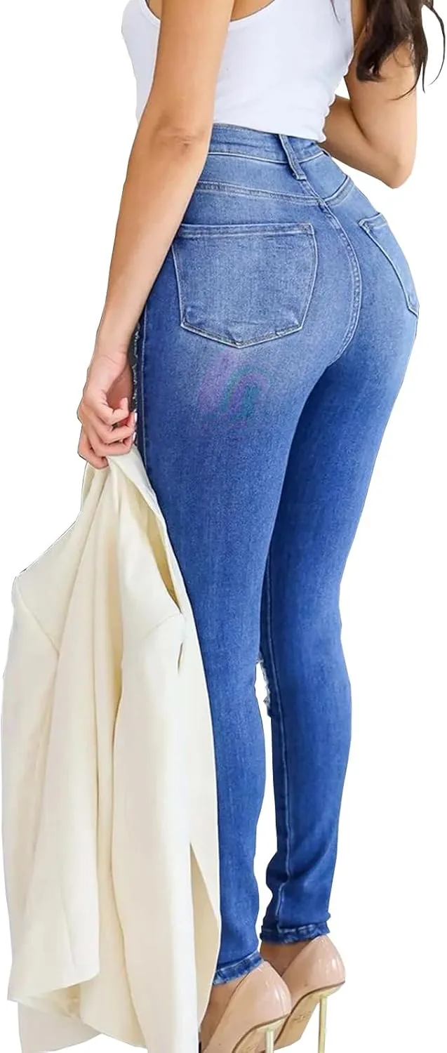 Women’ Casual Classic Bell Bottom Jeans Distressed Ripped High Waist Denim Flared Pants