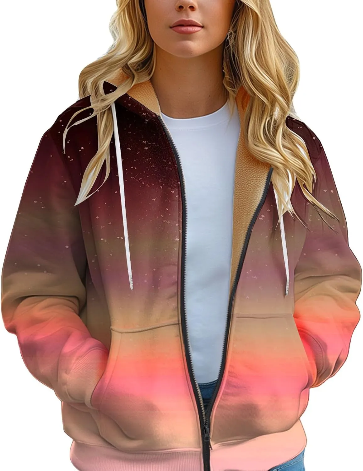 Women Fleece Full Zip Up Cropped Hoodie Light Weight Zip Up Hoodie Women Women's Full Zip Woolen Hoodie Plus Size