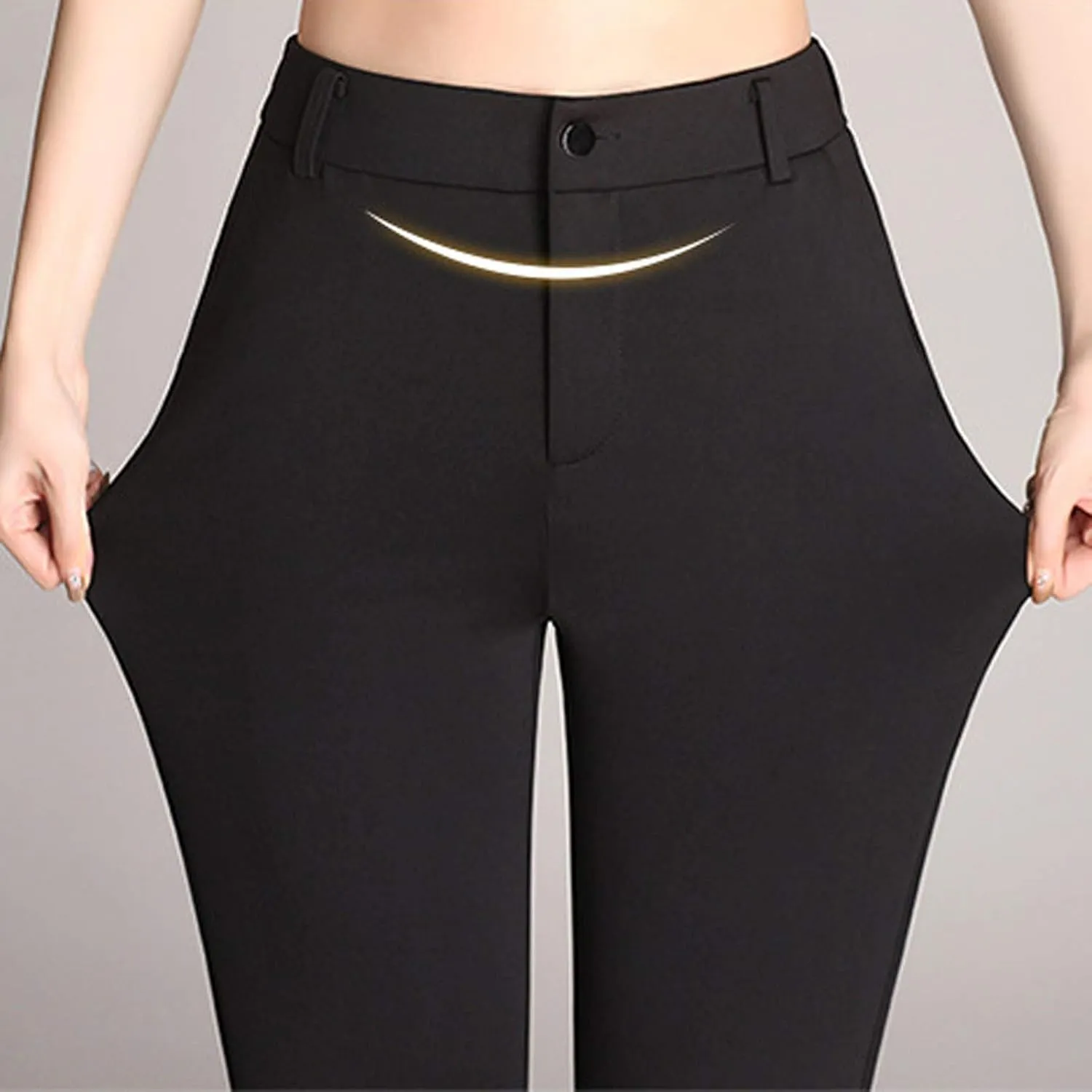 Women High Waist Solid Straight-Leg Pants Long Trousers Comfy Flared Pants with Pockets