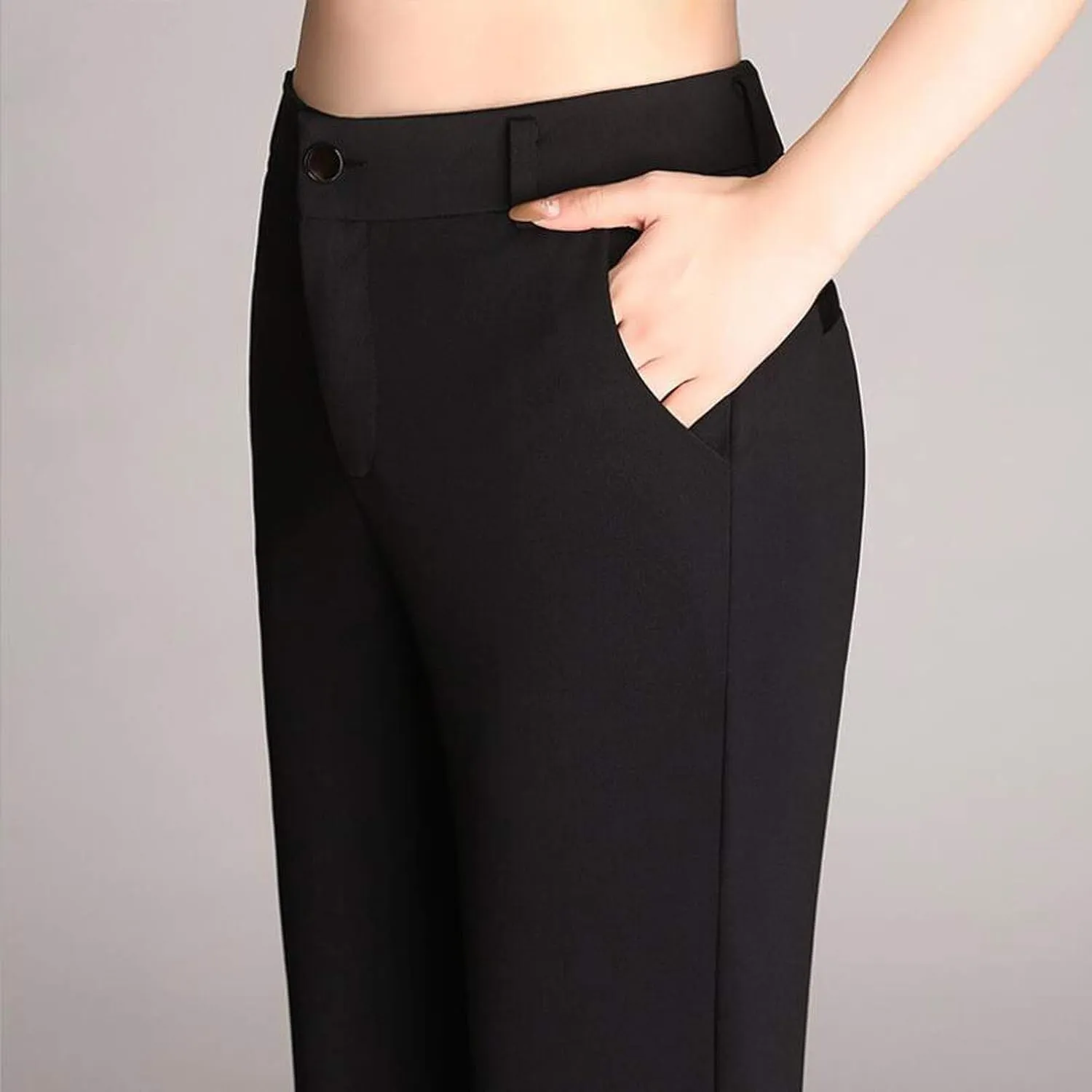 Women High Waist Solid Straight-Leg Pants Long Trousers Comfy Flared Pants with Pockets