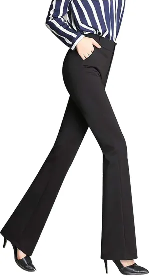 Women High Waist Solid Straight-Leg Pants Long Trousers Comfy Flared Pants with Pockets