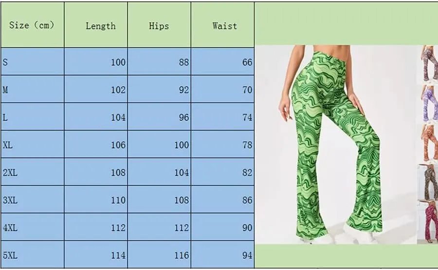 Women High Waist Y2K Printed Elastic Pants Flare Leg Bell Bottom Pants Casual Color Block Trousers 90s Streetwear