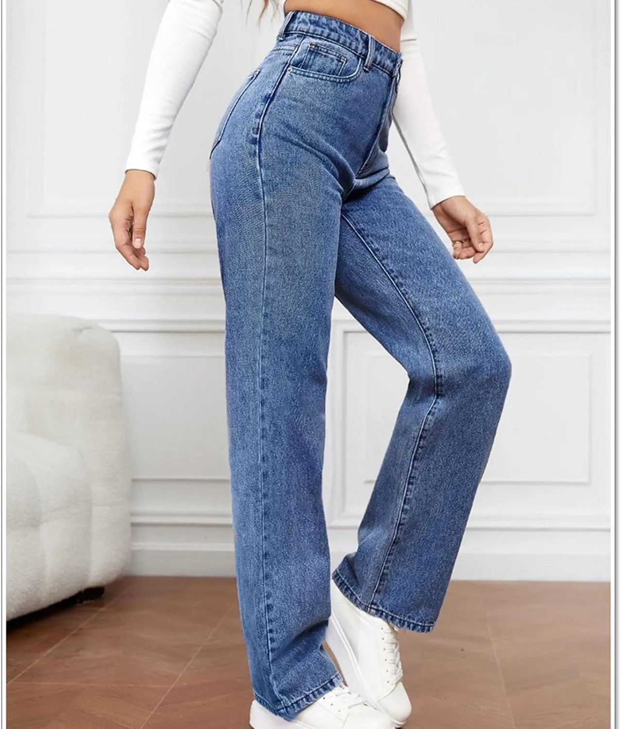 Women High Waisted Jeans Baggy Casual Straight Leg Pants Tummy Control Loose Stretch Denim Slacks Y2k 90s Pants