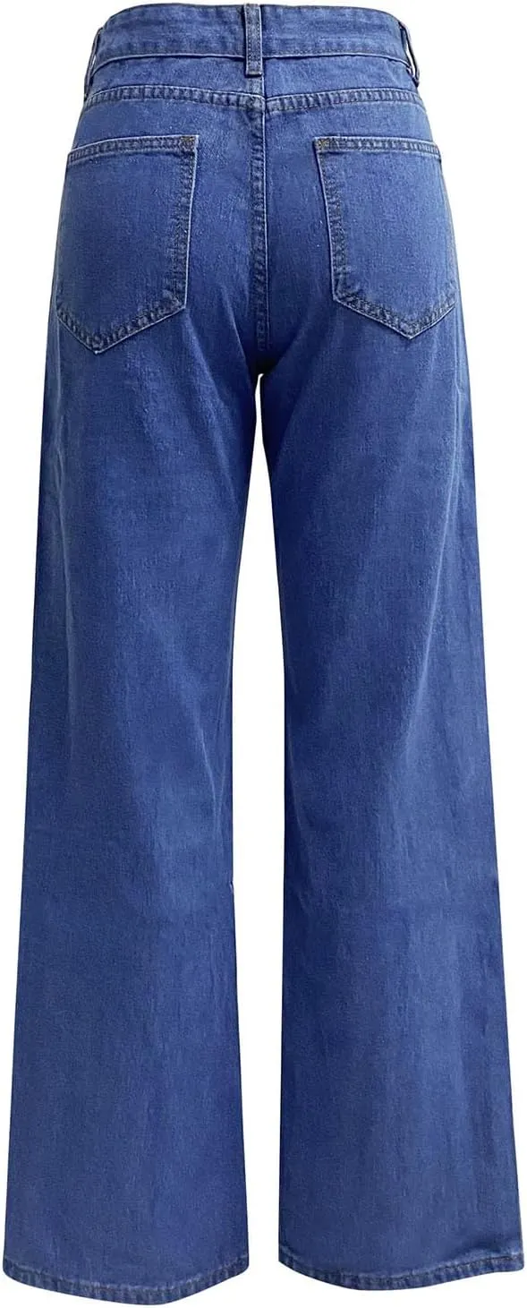 Women High Waisted Jeans Baggy Casual Straight Leg Pants Tummy Control Loose Stretch Denim Slacks Y2k 90s Pants