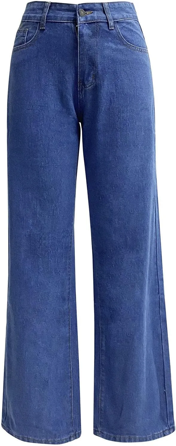 Women High Waisted Jeans Baggy Casual Straight Leg Pants Tummy Control Loose Stretch Denim Slacks Y2k 90s Pants
