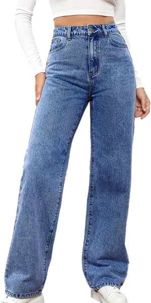 Women High Waisted Jeans Baggy Casual Straight Leg Pants Tummy Control Loose Stretch Denim Slacks Y2k 90s Pants