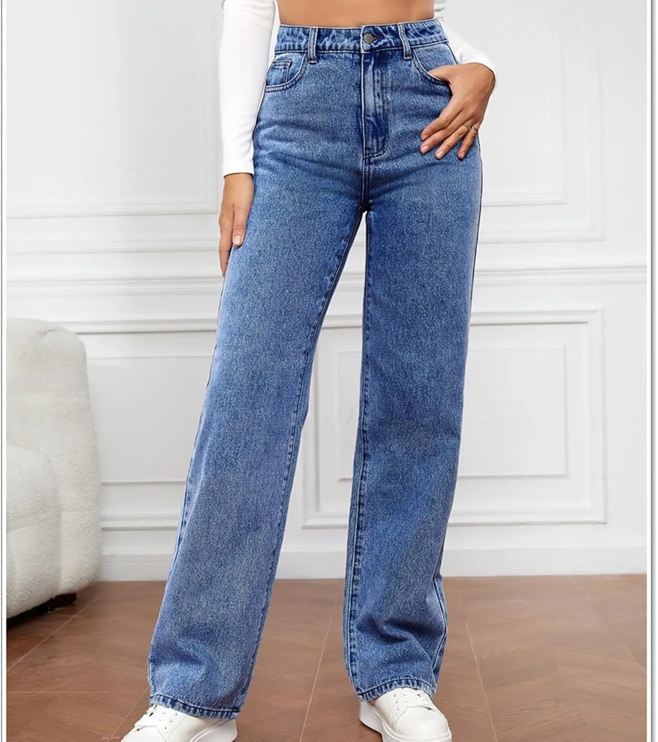 Women High Waisted Jeans Baggy Casual Straight Leg Pants Tummy Control Loose Stretch Denim Slacks Y2k 90s Pants