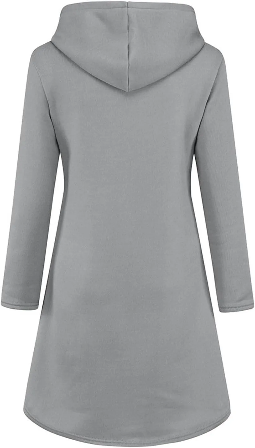 Women Hoodies Dress Hooded Sweatshirts Dress Casual Long Sleeve Tunic Dress Oversized Pullover Sweatshirt with Pocket