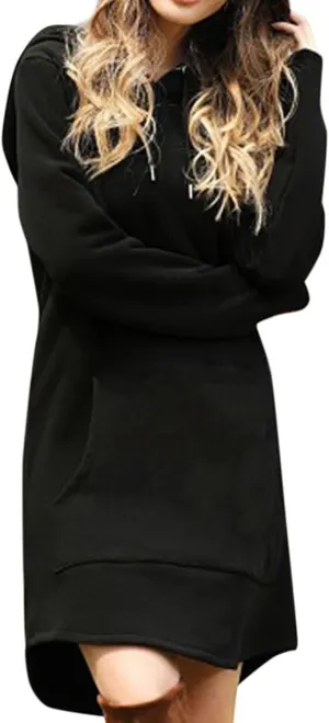 Women Hoodies Dress Hooded Sweatshirts Dress Casual Long Sleeve Tunic Dress Oversized Pullover Sweatshirt with Pocket