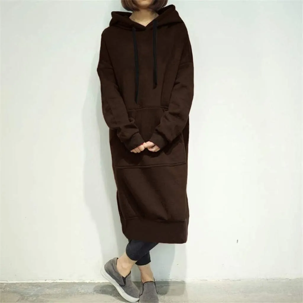 Women Hoodies Dress Hooded Sweatshirts Dress Casual Long Sleeve Tunic Dress Oversized Sweatshirt Pullover with Pocket