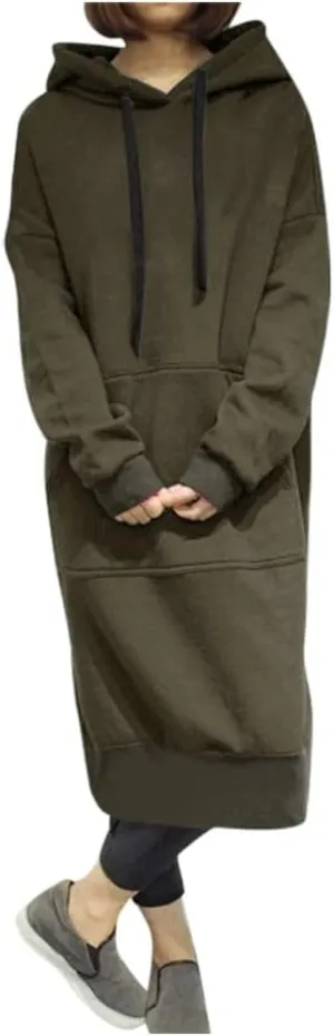 Women Hoodies Dress Hooded Sweatshirts Dress Casual Long Sleeve Tunic Dress Oversized Sweatshirt Pullover with Pocket