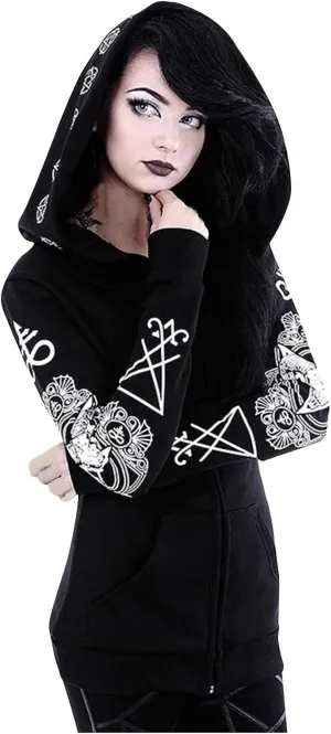 Women Punk Gothic Sweatshirt Witchcraft Moon Long Hoodie Oversized Long Sleeve Zip Up Hoodie